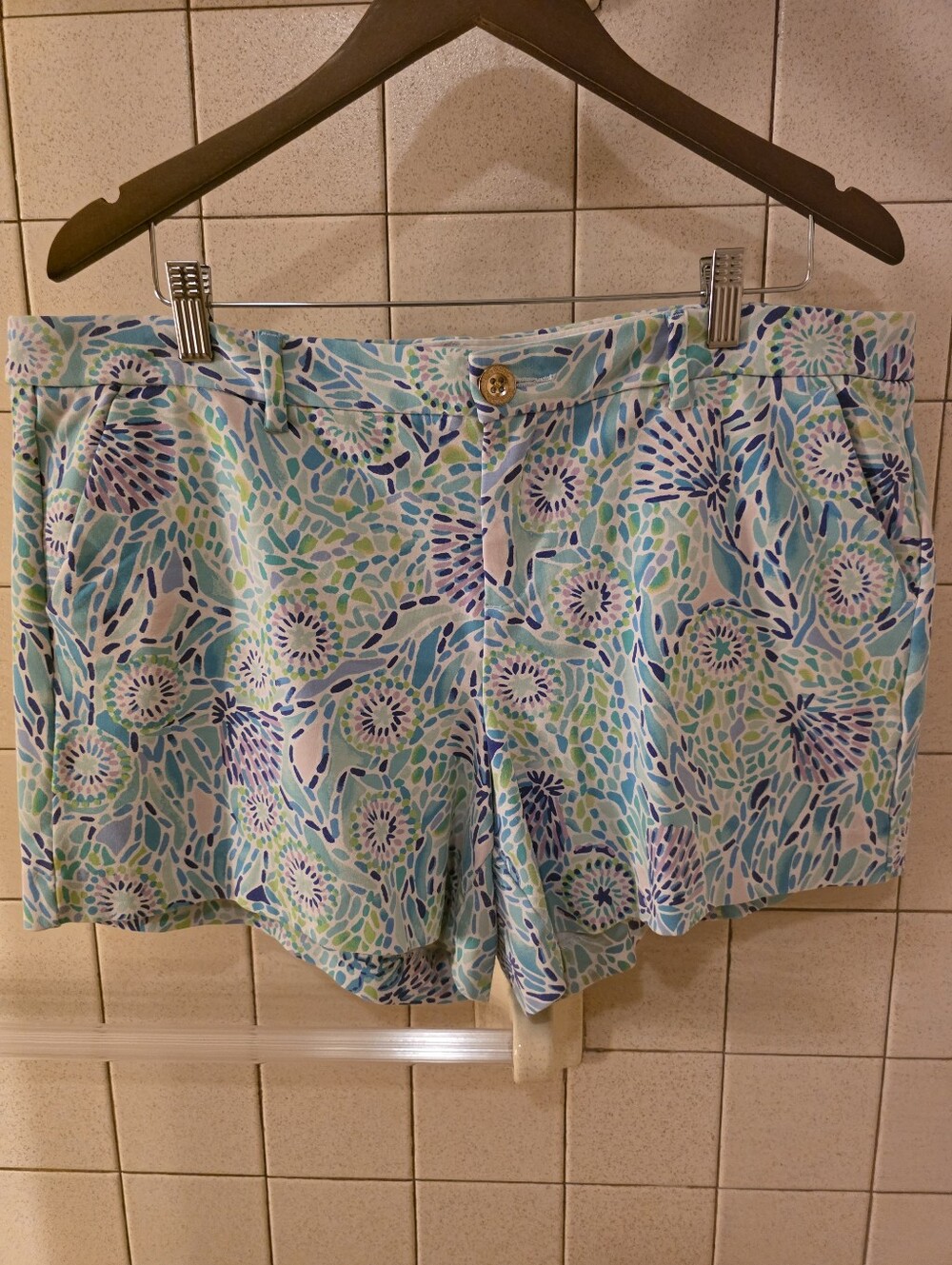 LILLY PULITZEE Womens Aqua Floral Print Lined  Summer Shorts. Sz 16